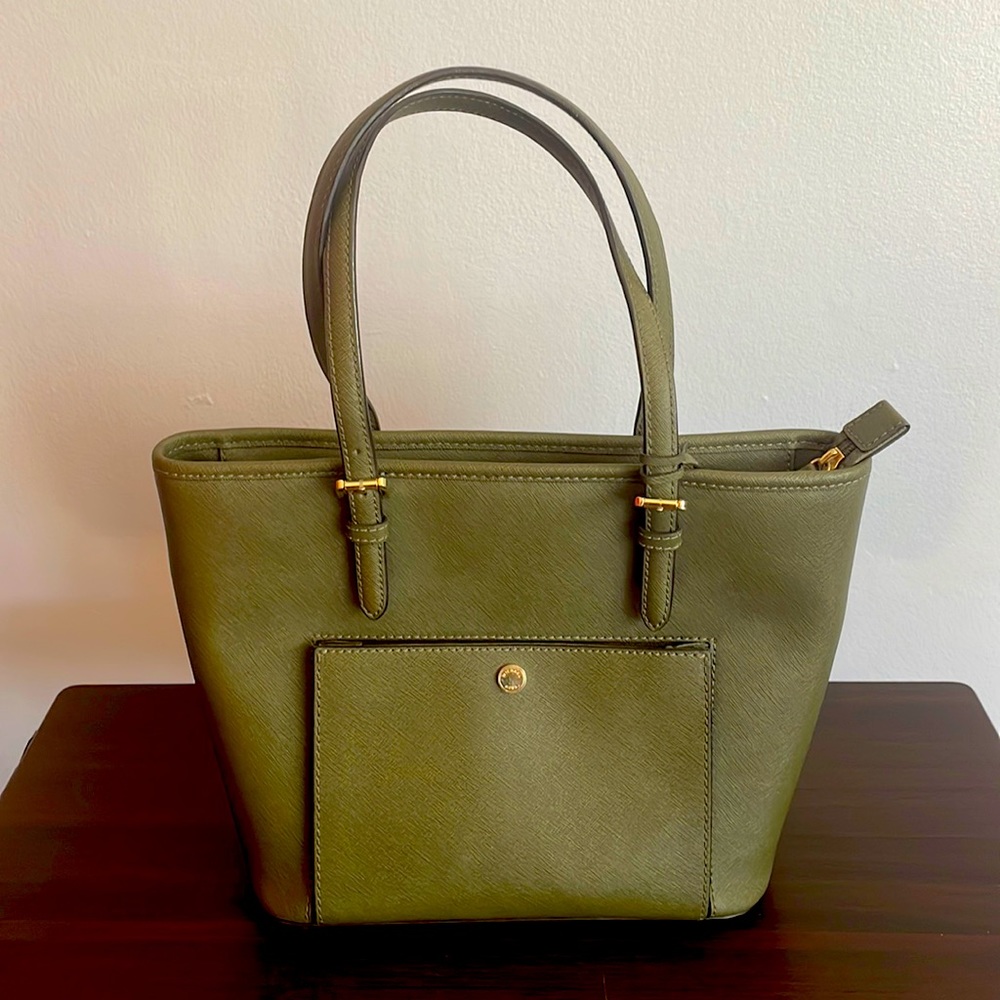 Michael Kors Bag, Olive Green, Jet Set Travel Saffiano Leather Top-Zip Tote Bag